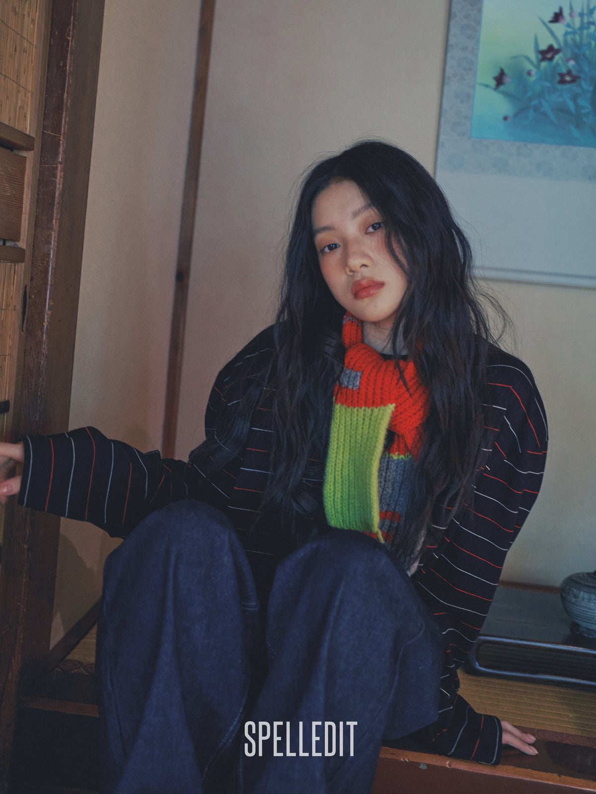 Logo embroidery striped long sleeves tee