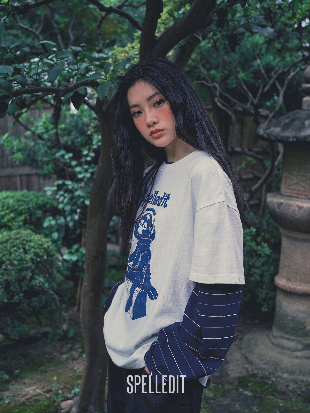 Logo embroidery striped long sleeves tee