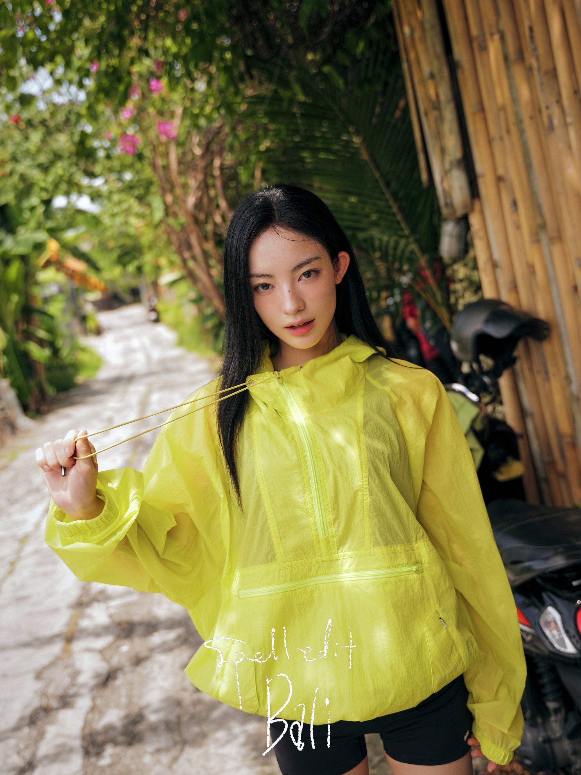 SHEER HOODED HALF ZIP PULLOVER