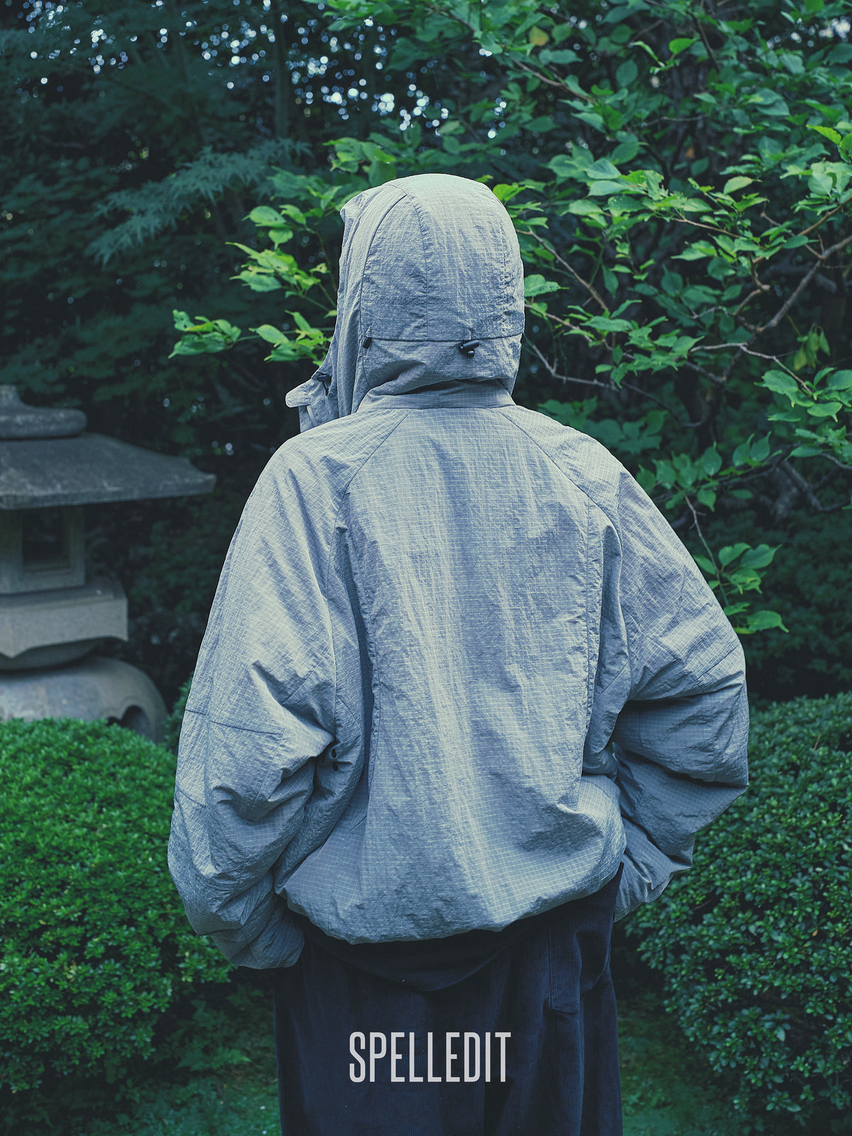 Rib Nylon Hooded Jacket