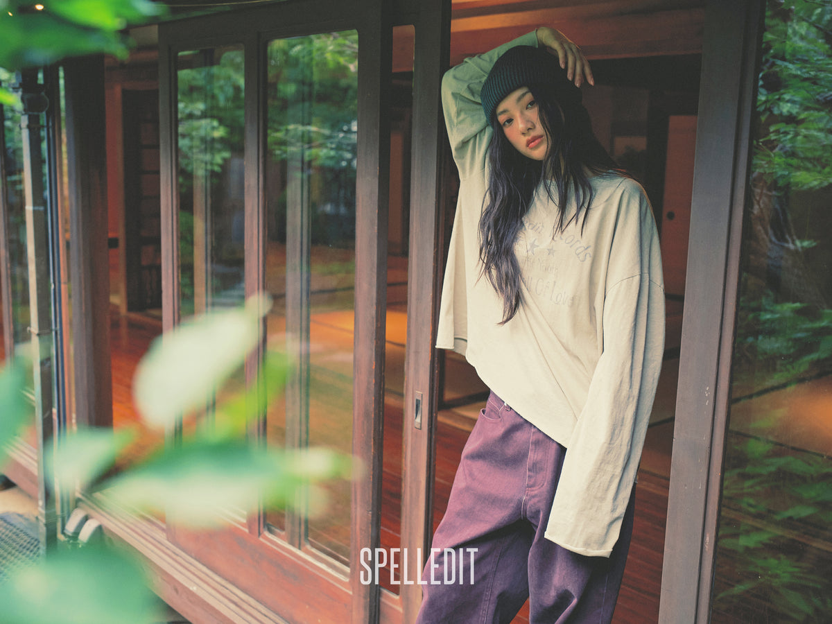 Records printed loose fit long sleeves tee