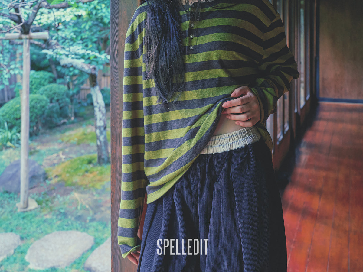 Stripe Henley neck long sleeves tee