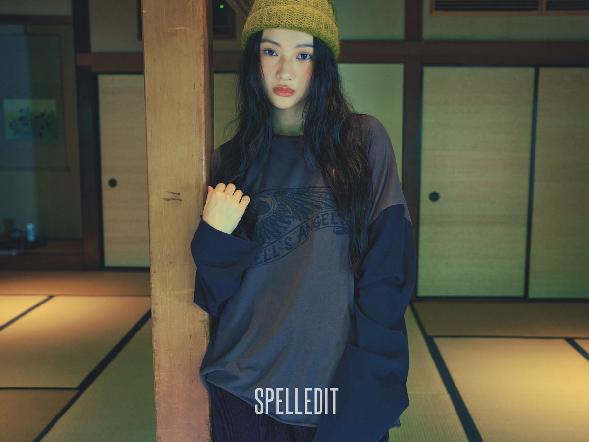 Hell-Angel printed color contrast long sleeves tee
