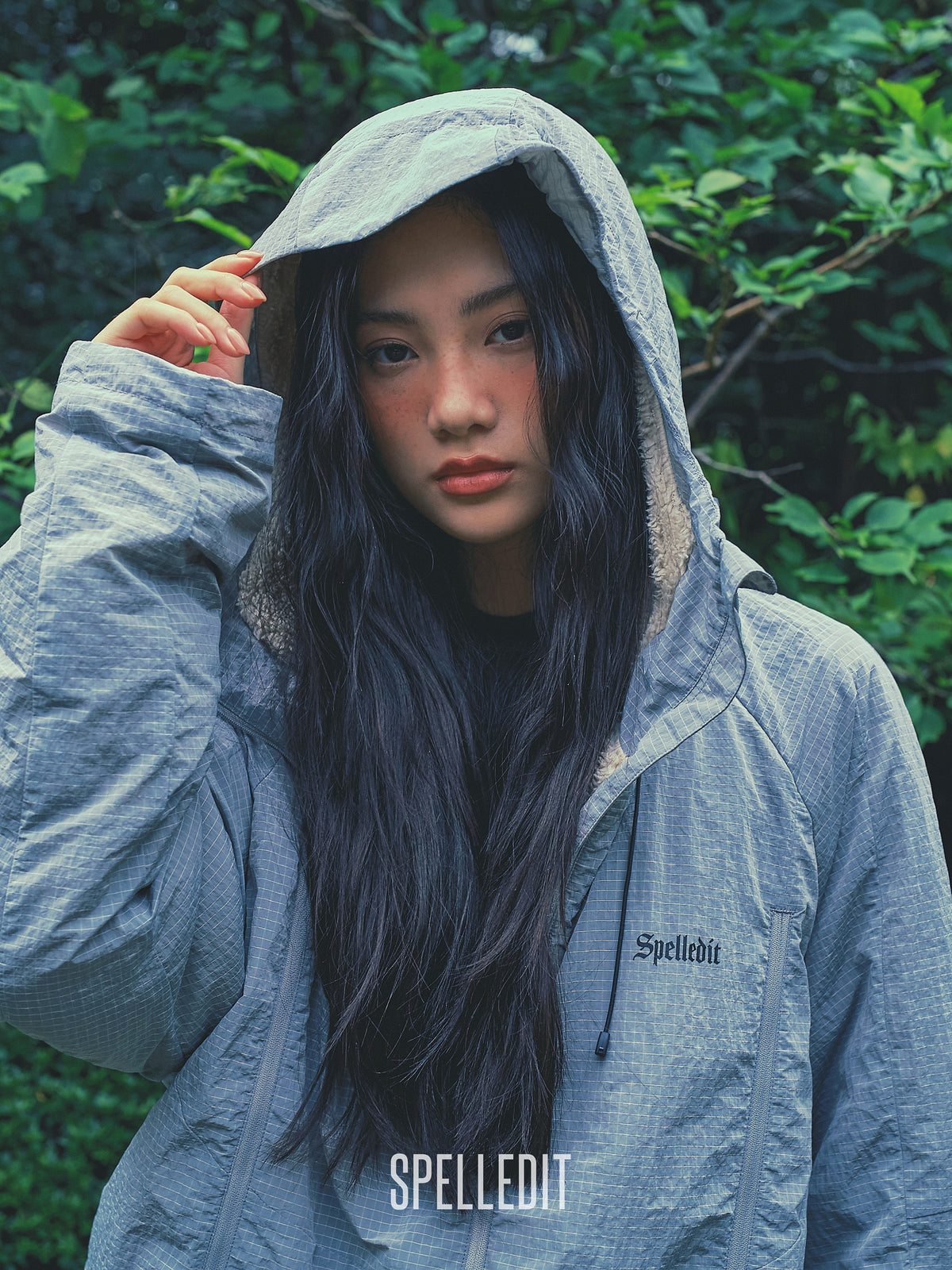 Rib Nylon Hooded Jacket