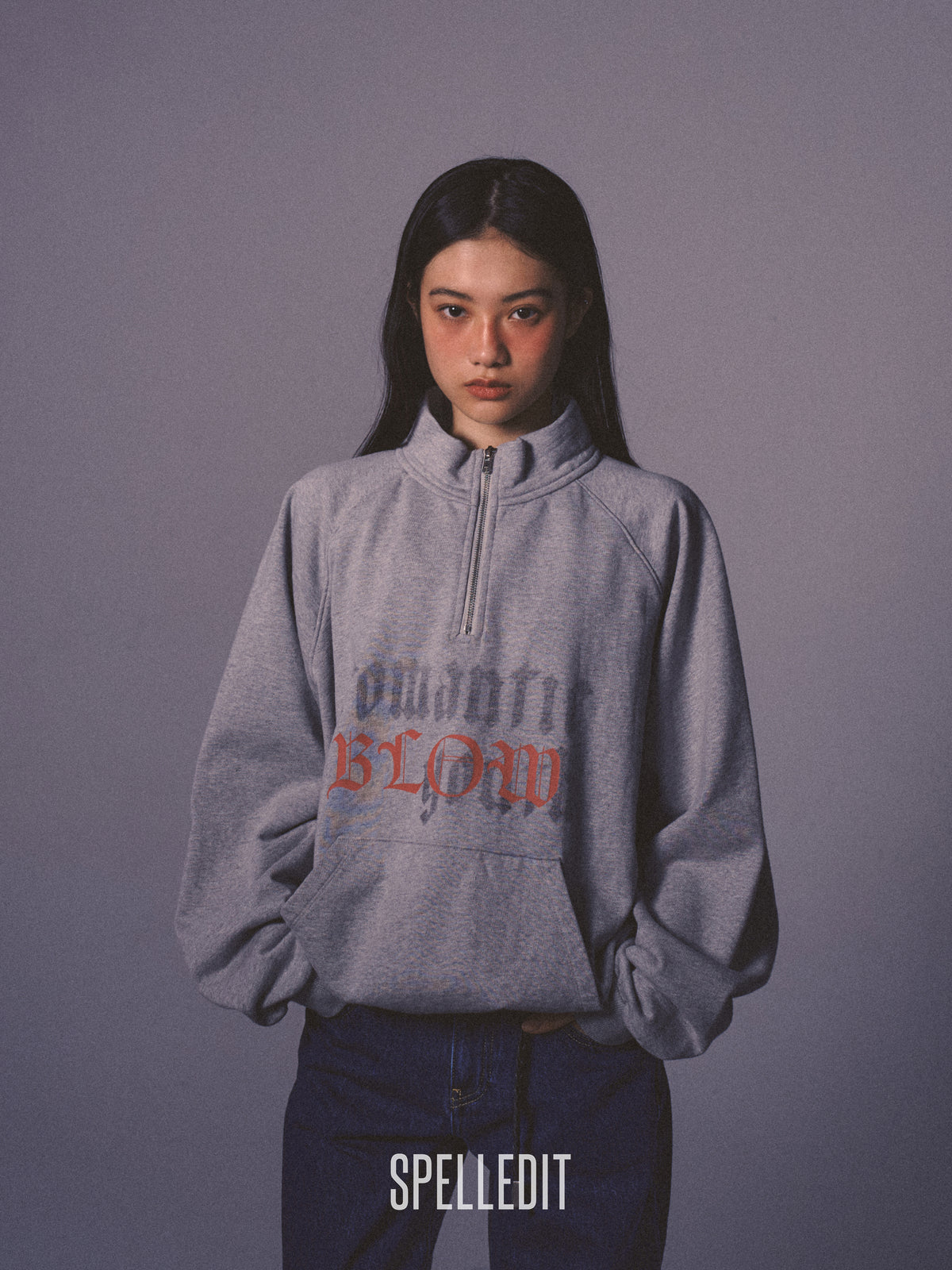 ROMANTIC HIGH NECK HALF ZIP SWEATSHIRT