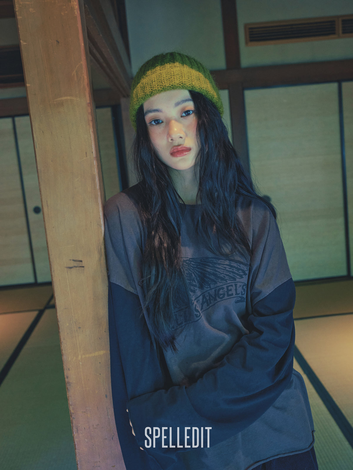 Hell-Angel printed color contrast long sleeves tee