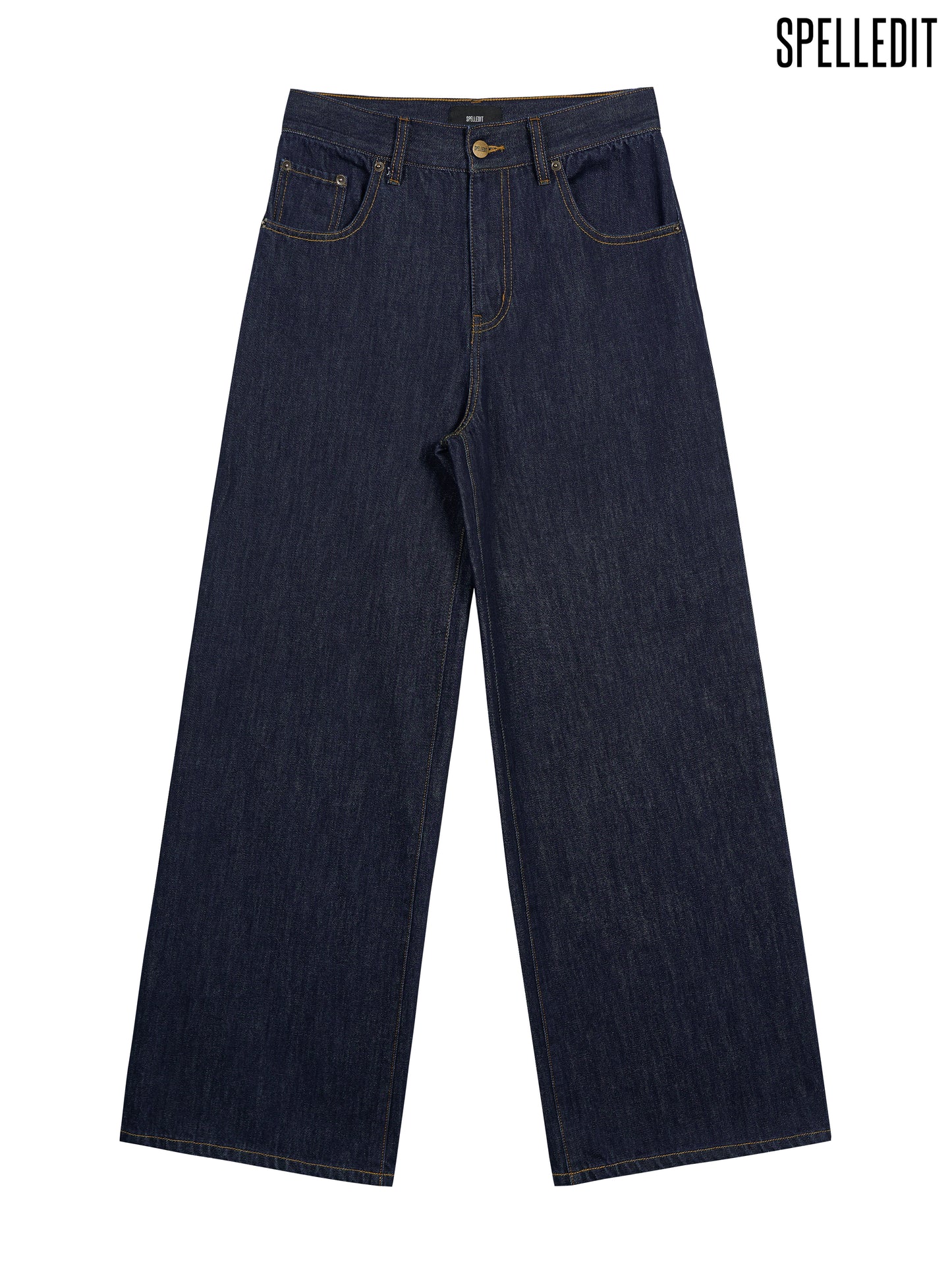 SNAP DETAIL WIDE DENIM PANTS