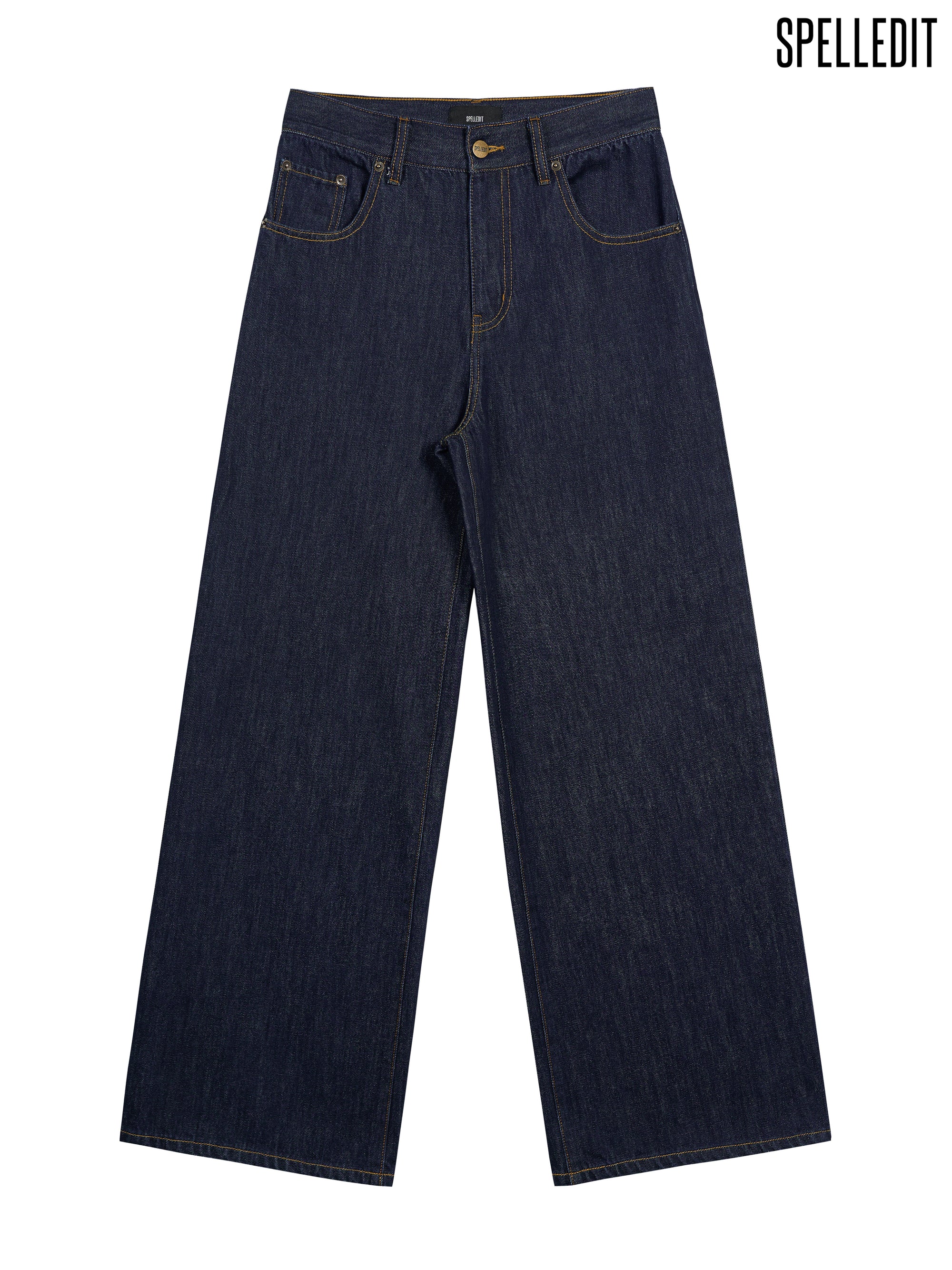 SNAP DETAIL WIDE DENIM PANTS