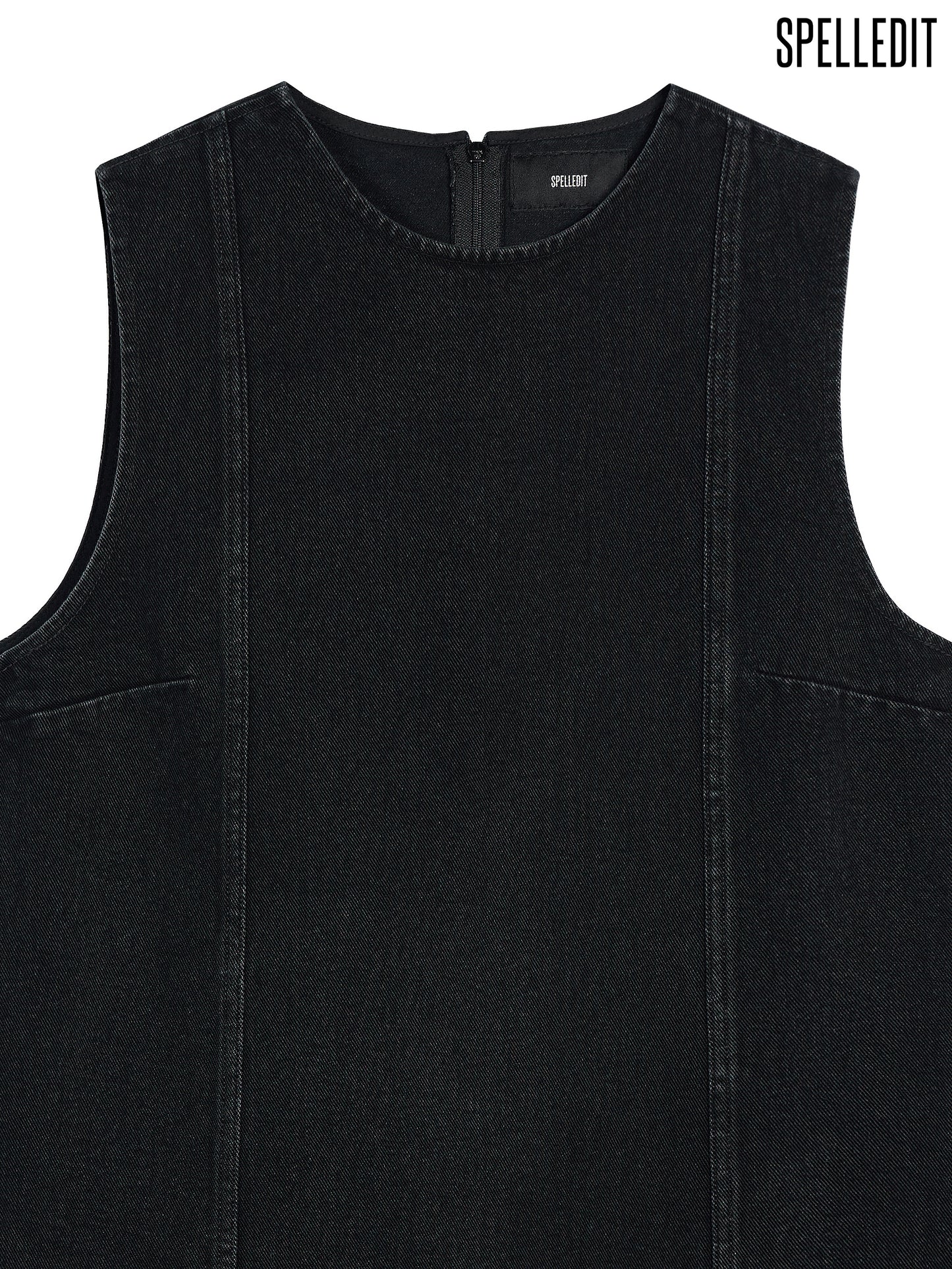 BLACK DENIM PANEL DRESS