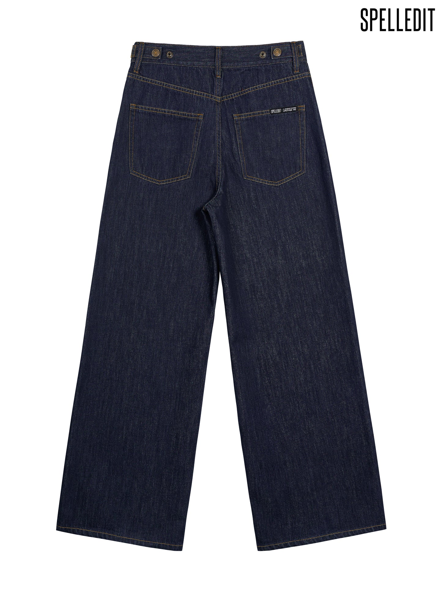 SNAP DETAIL WIDE DENIM PANTS
