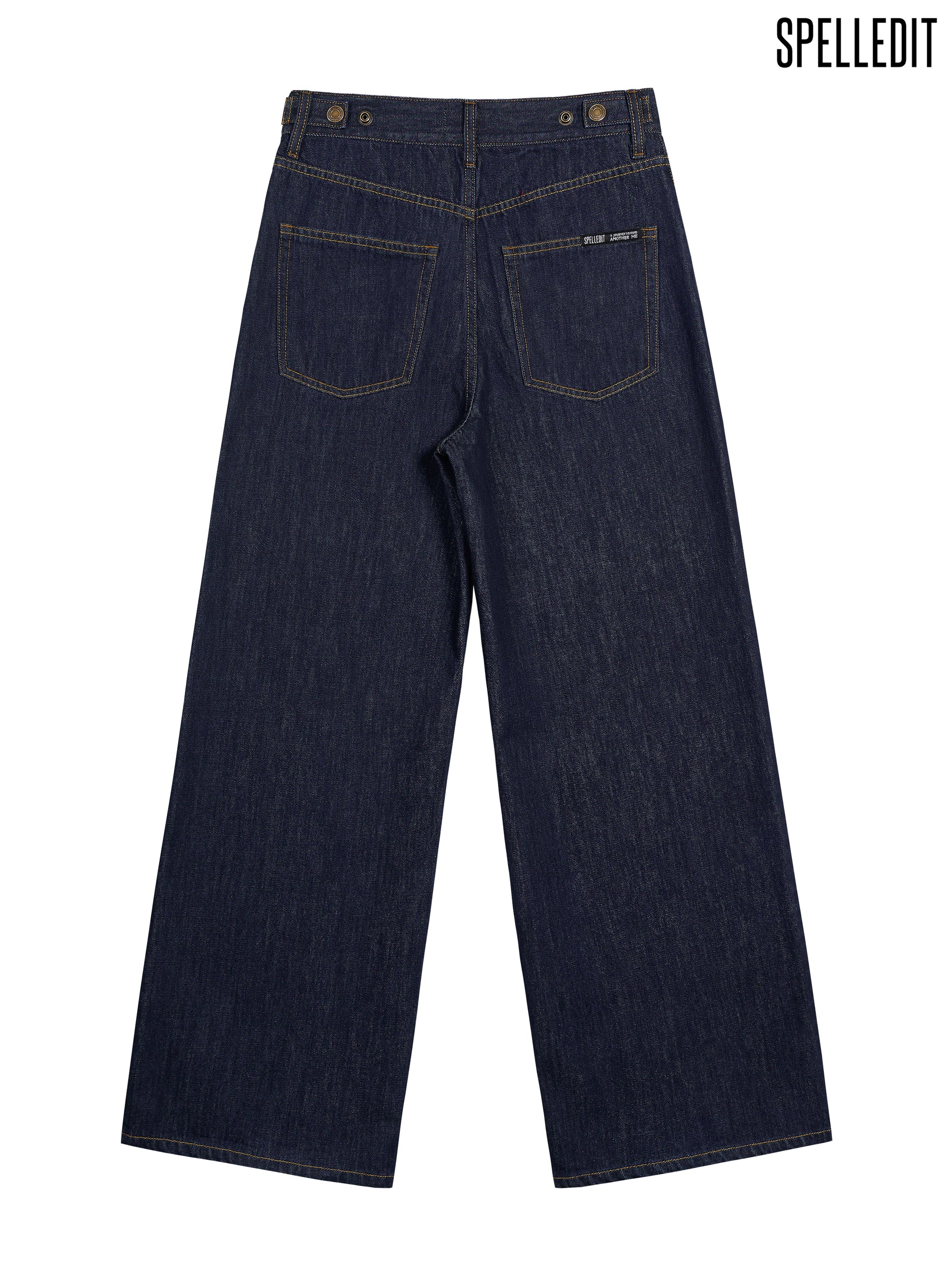 SNAP DETAIL WIDE DENIM PANTS
