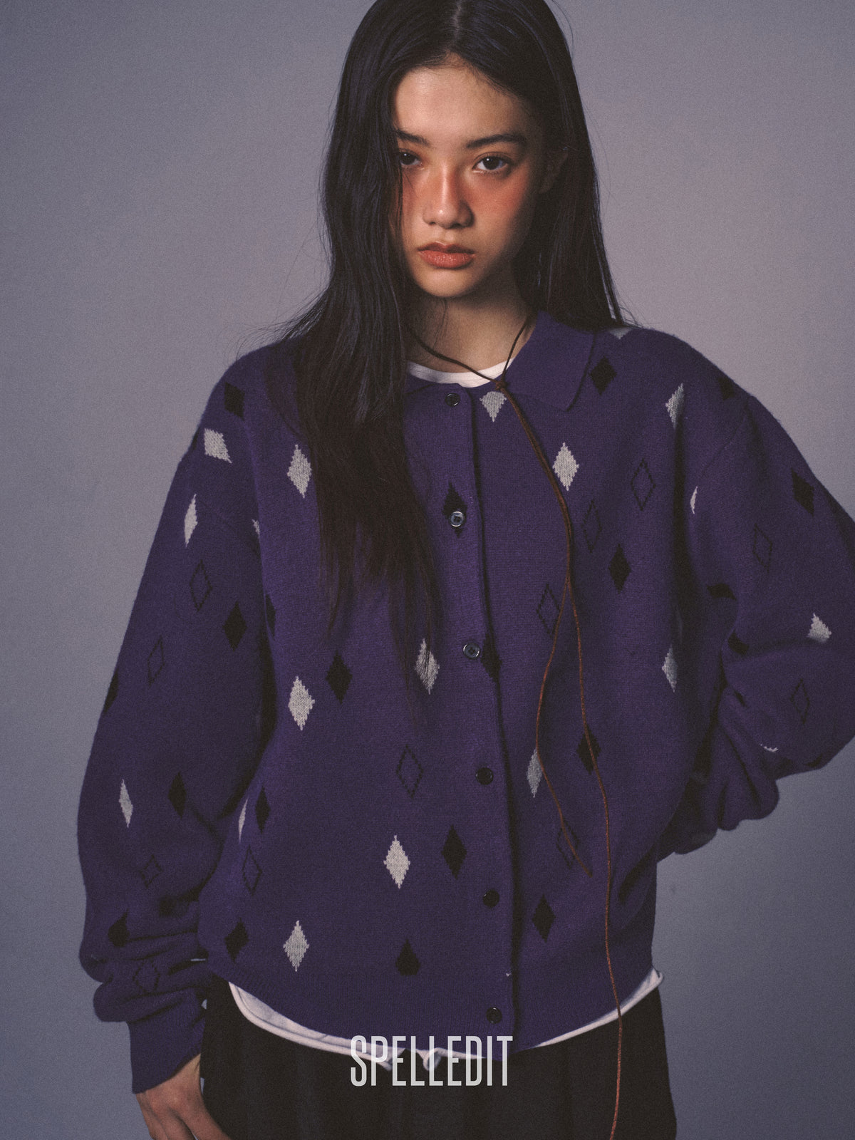 JACQUARD COLLARED CARDIGAN