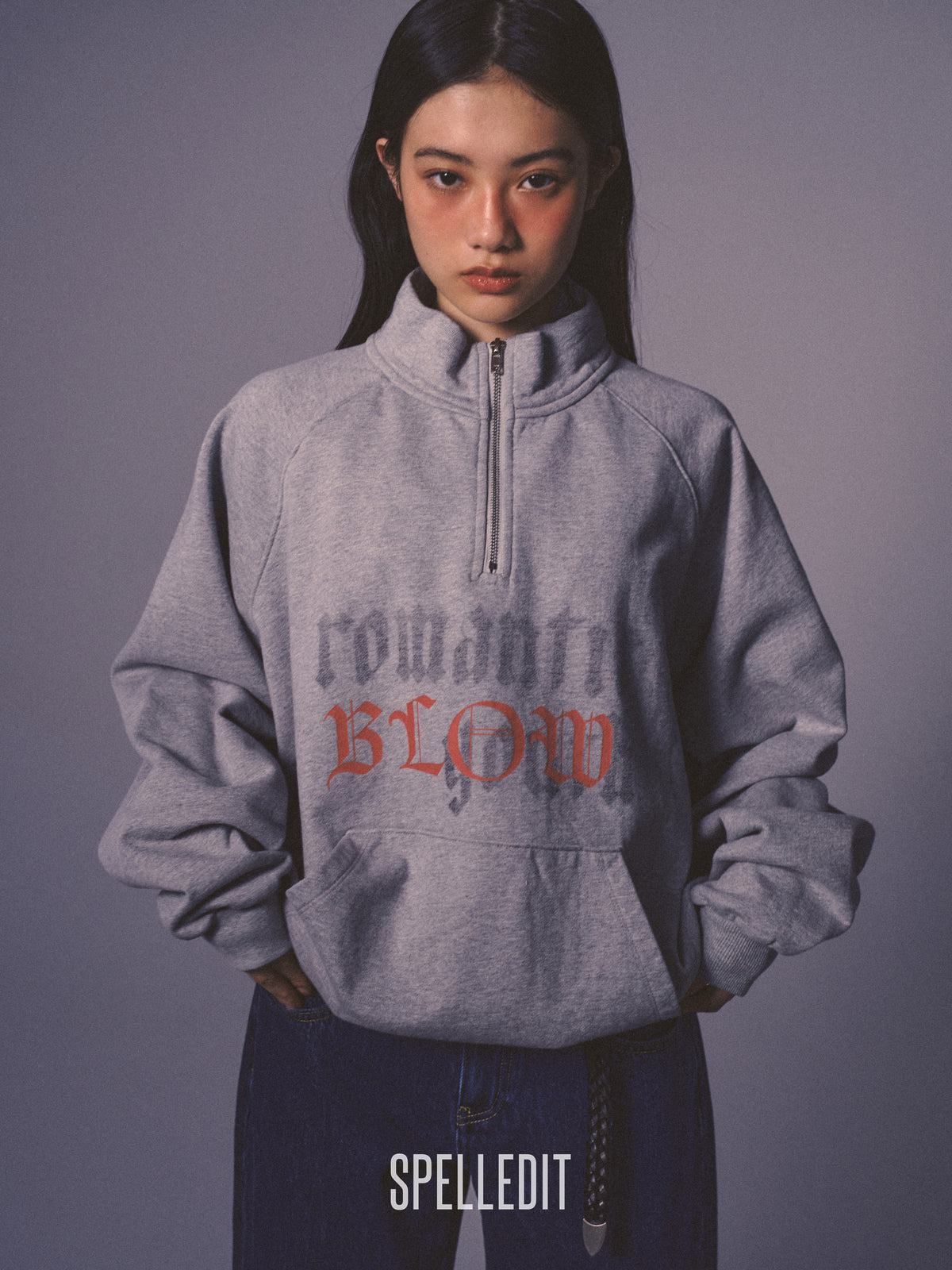 ROMANTIC HIGH NECK HALF ZIP SWEATSHIRT