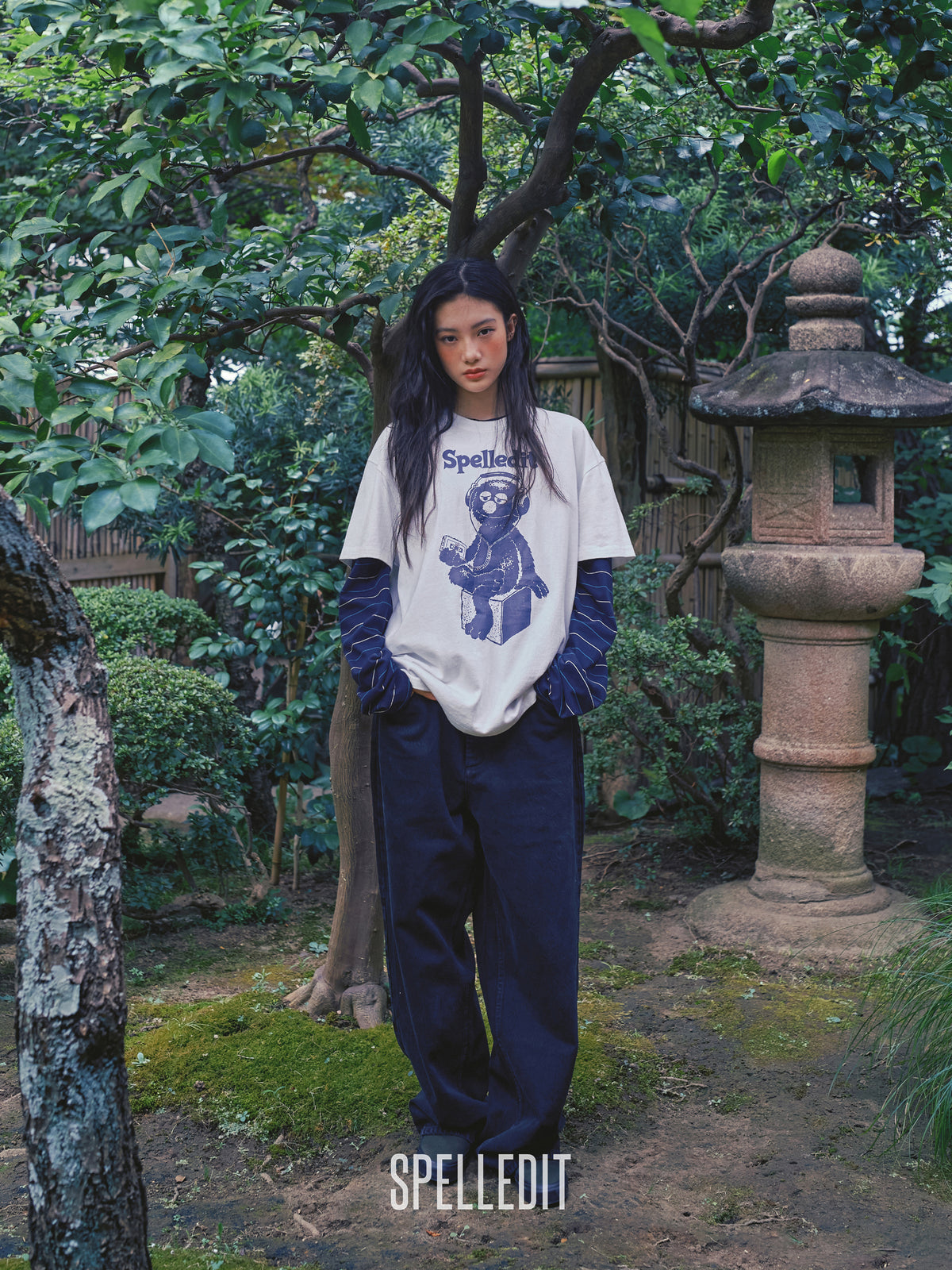 Logo embroidery striped long sleeves tee